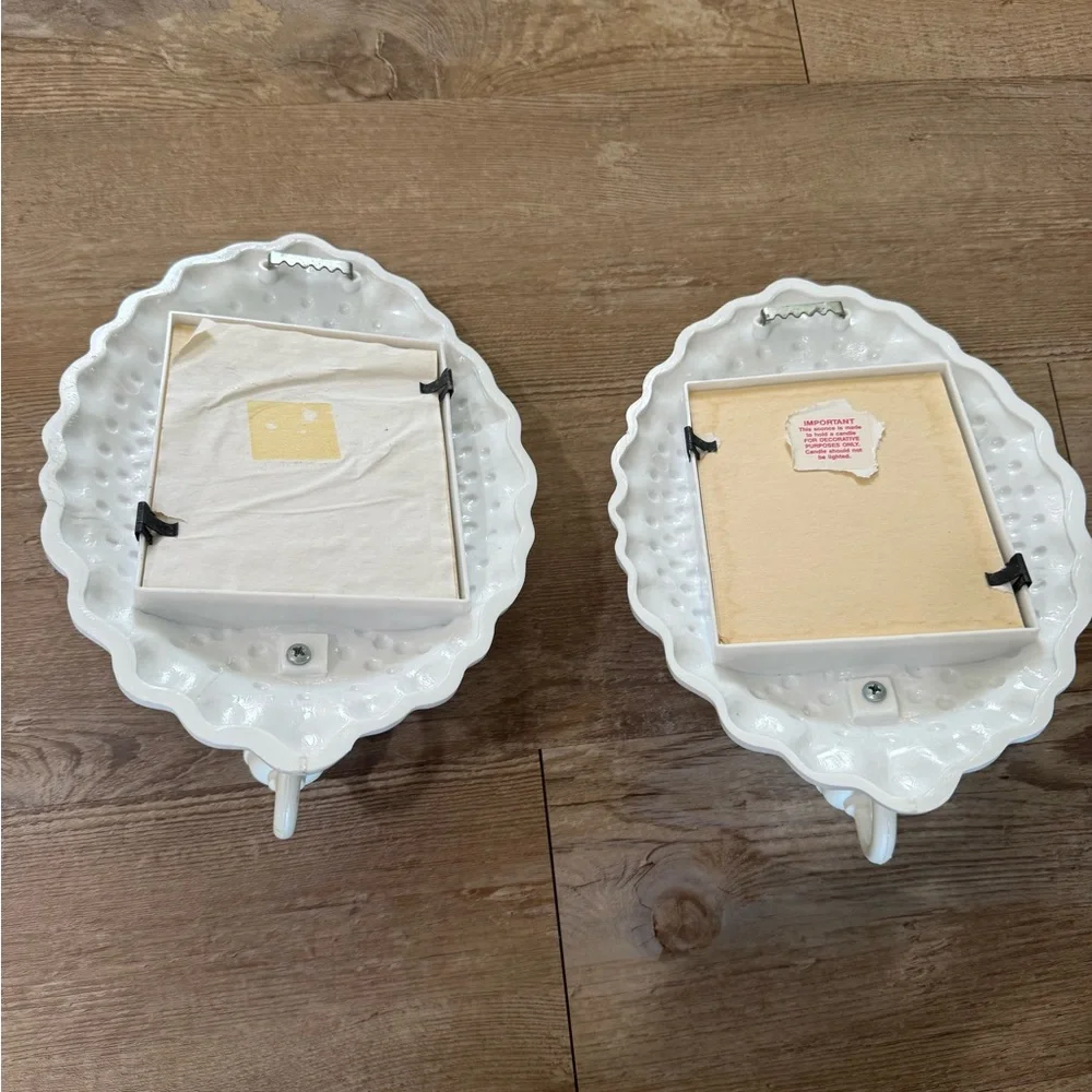 Vintage White Hobnail Sconce Mirror Candle Holder Mirror